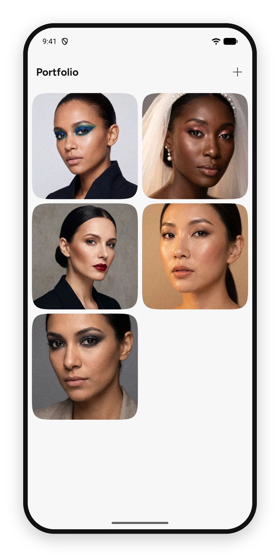 Portfolio-Übersicht in der Android-App von MUA Studio