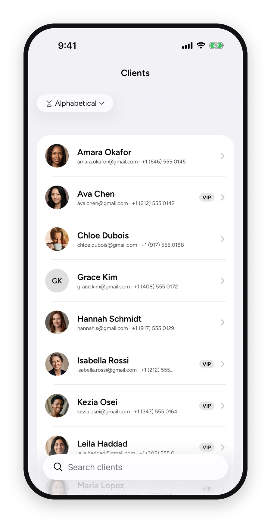 Kundenliste in der MUA Studio App