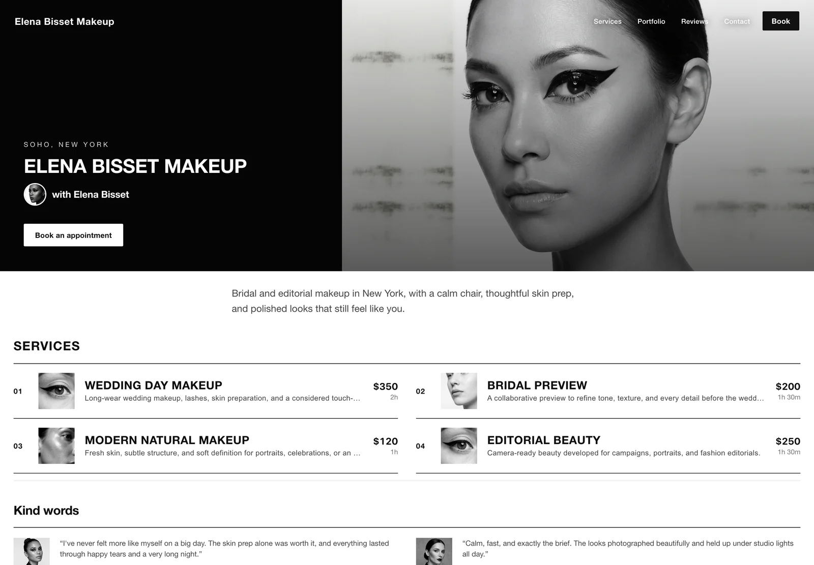 Blanc, un diseño web monocromático para maquilladoras