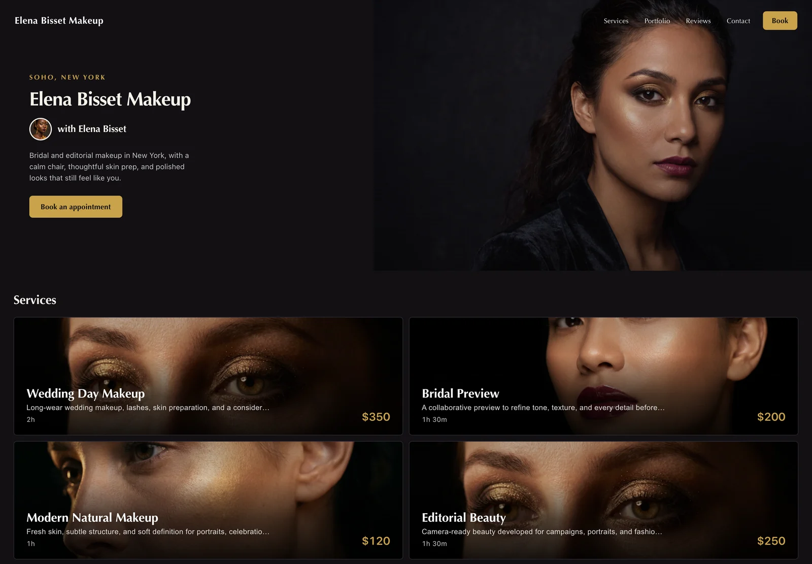 Noir, un diseño web oscuro para maquilladoras