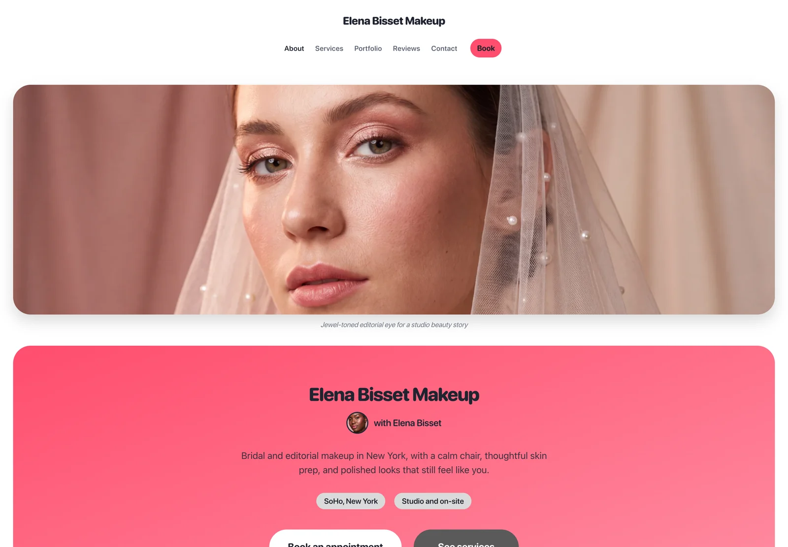 Sorbet booking website with a coral gradient hero and rounded capsule buttons